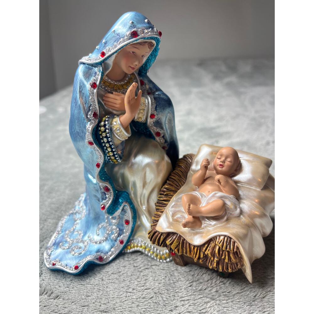 Hawthorne Village Mary and Baby Jesus Jeweled Nativity‎ Collection Figurine Blue